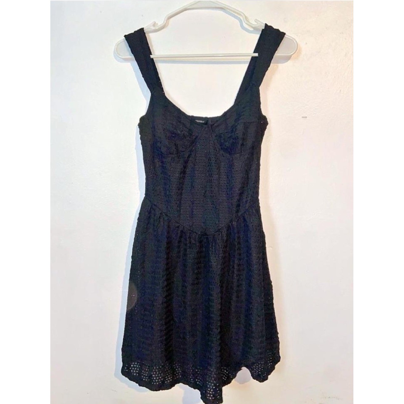 Forever 21 Crochet Goth Grunge Y2K Tomato Gurl Classic Black Eyelet Mini Dress
