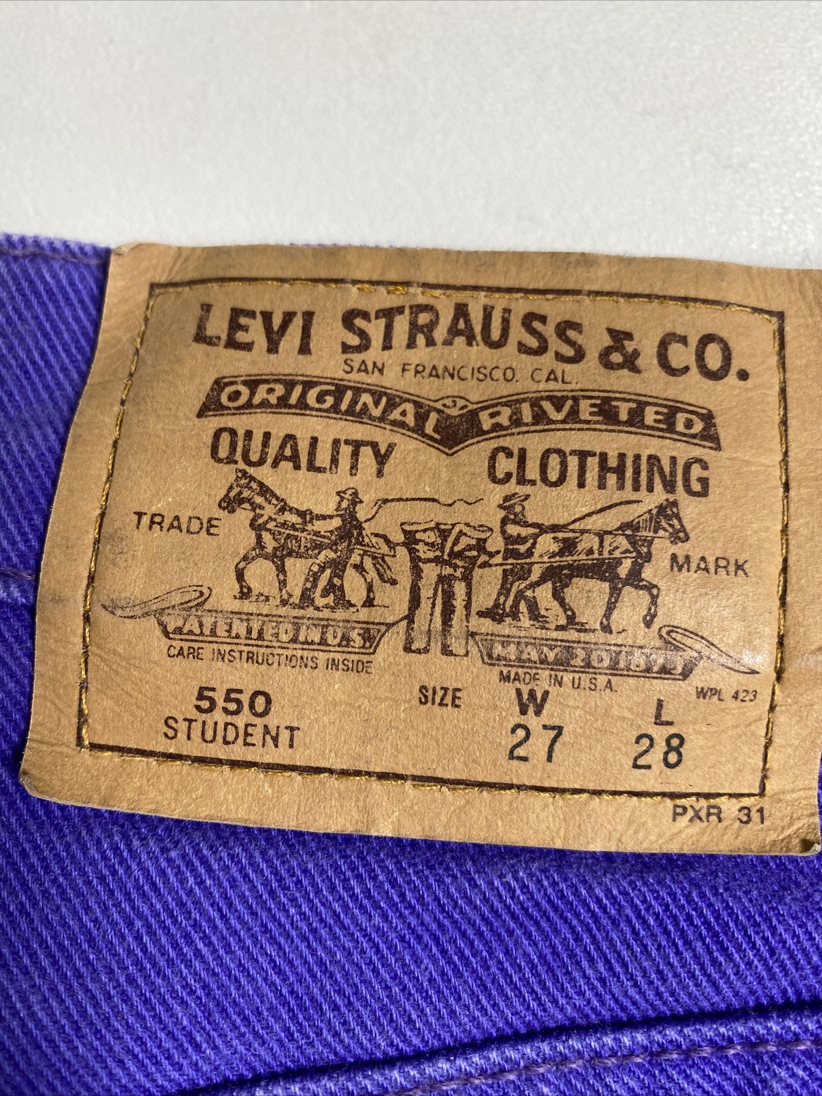 Vintage Levis 550 Jeans Purple 27×28 Student Fit NWT Made in the USA