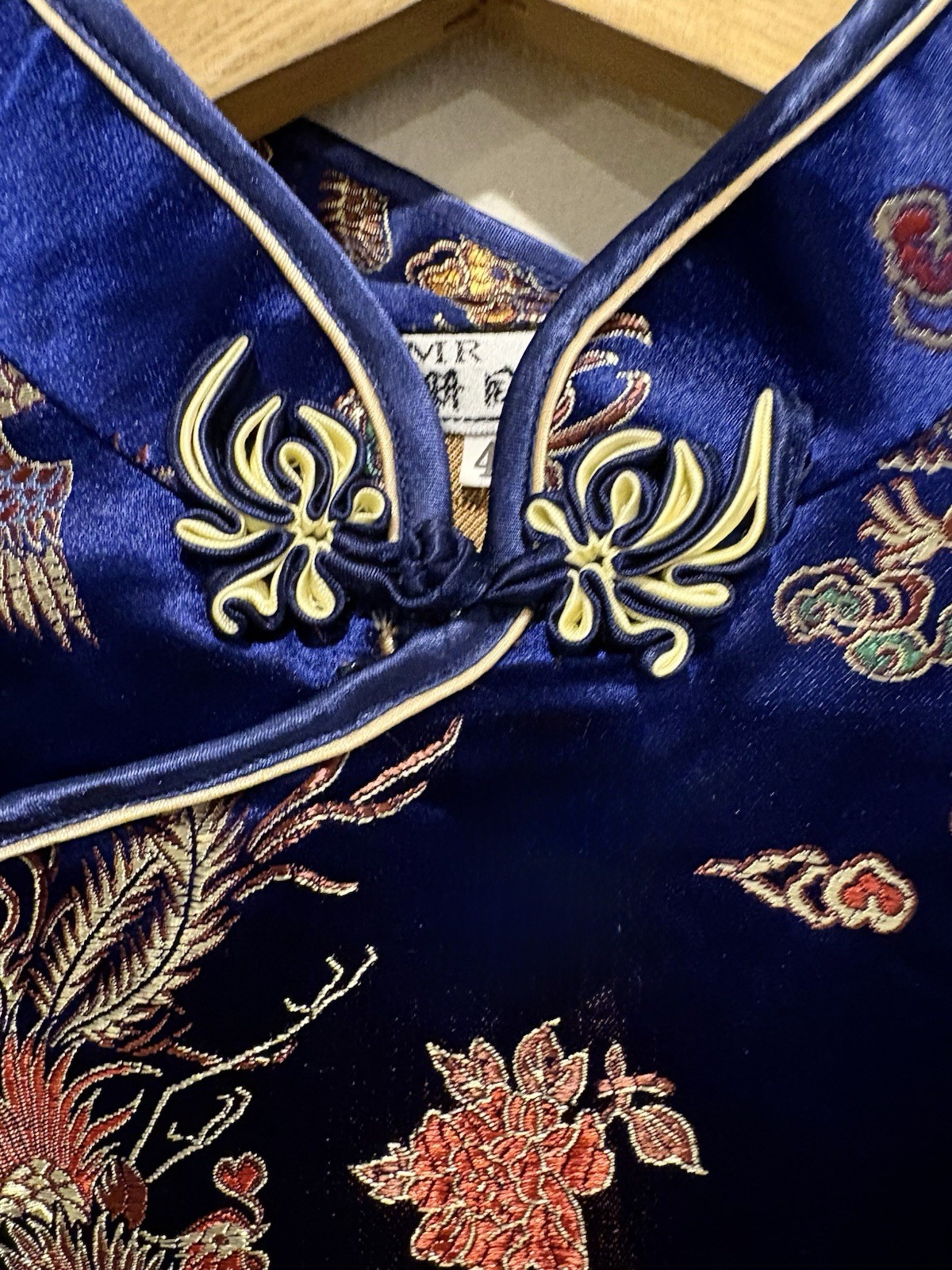Silk Brocade Dragons SMR Dress Womens 10 US 40 EU Costume Vintage Side Slit Blue