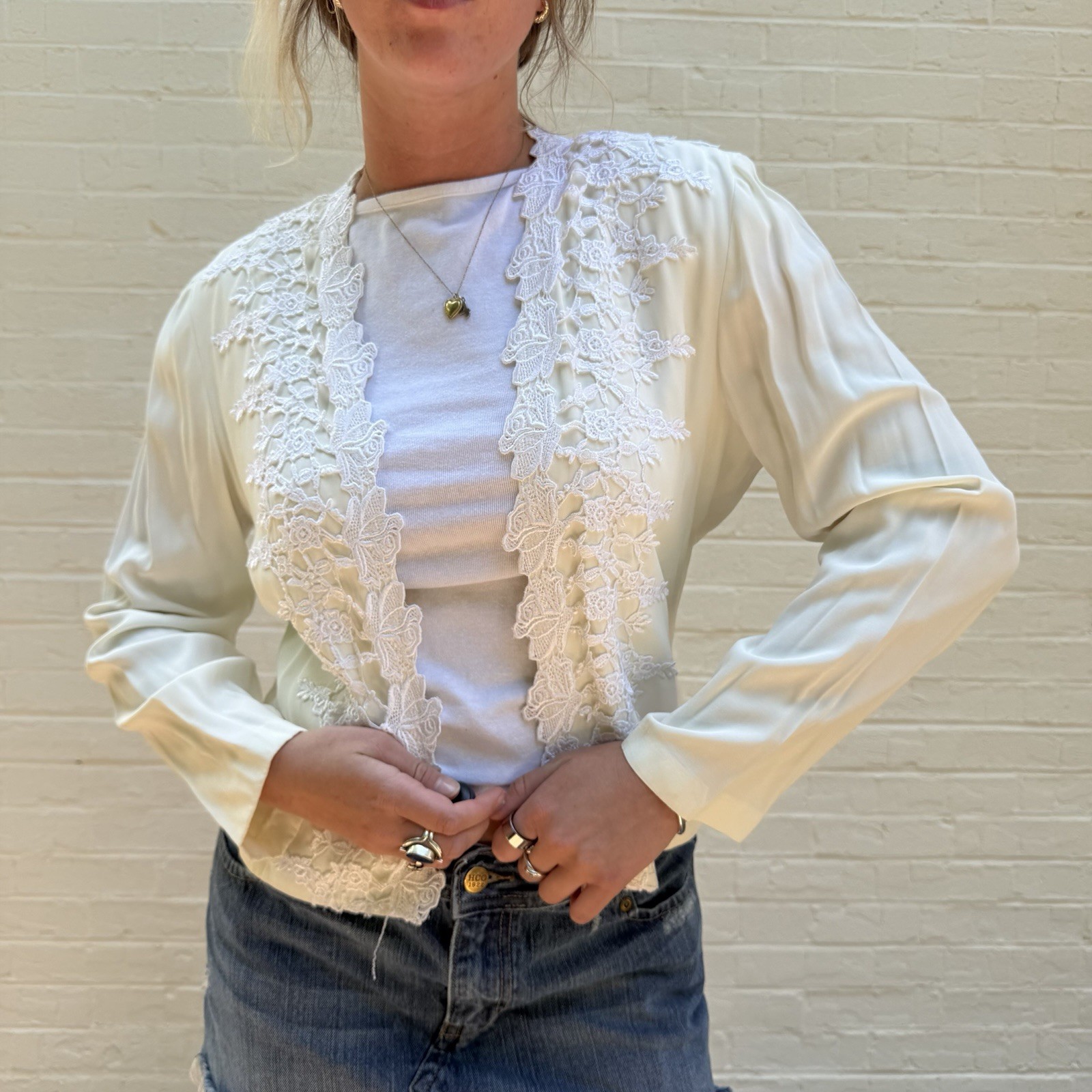 Vintage 90’s ivory lace silky cardigan