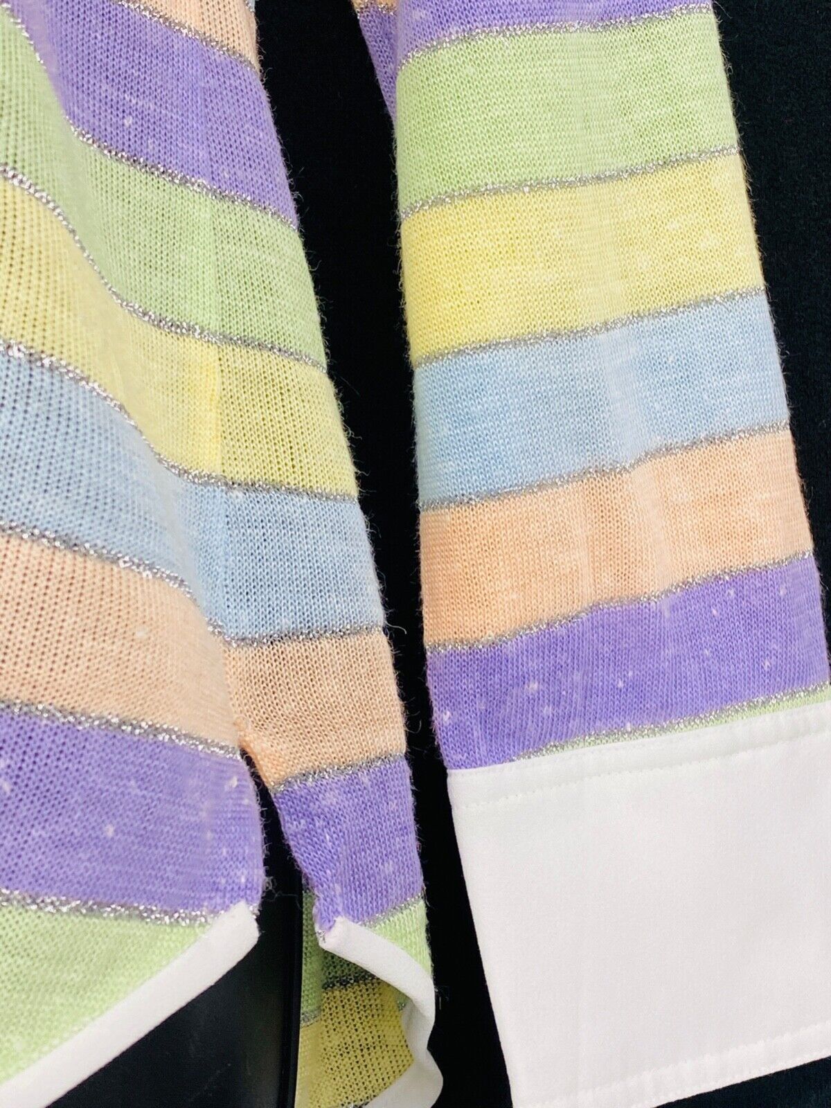 Vintage 1970s pastel striped shirt, collared knit blouse purple green NOS M L