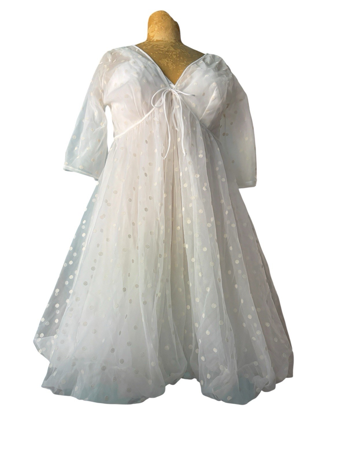 Lisette 1950s Pin Up Baby Doll Swiss Dot Cream White Lingerie Nightie Set