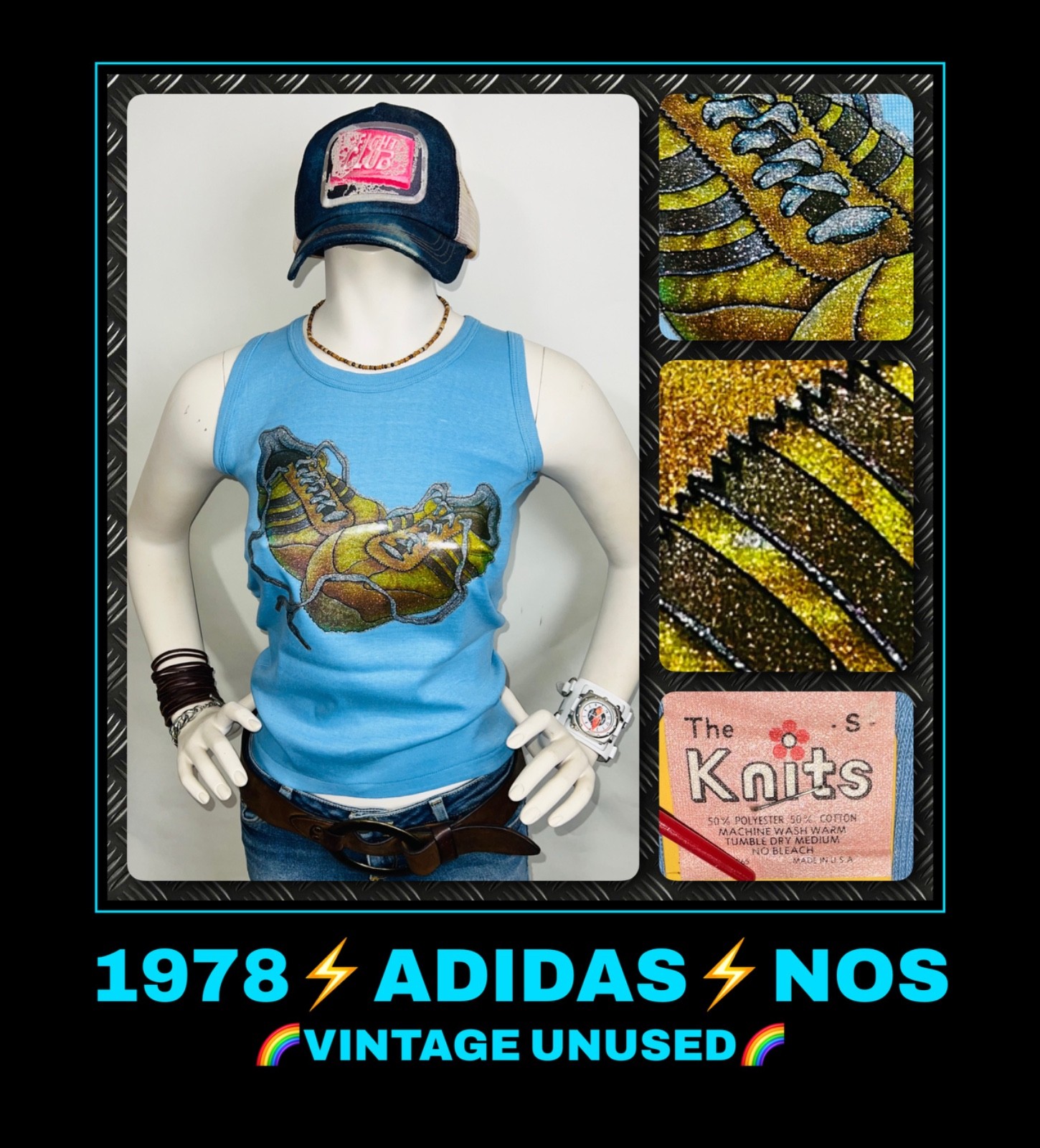 VTG 70s 80s Adidas Sneakers USA Fitness Run Punk NOS sexy ROCKSTAR women T-Shirt