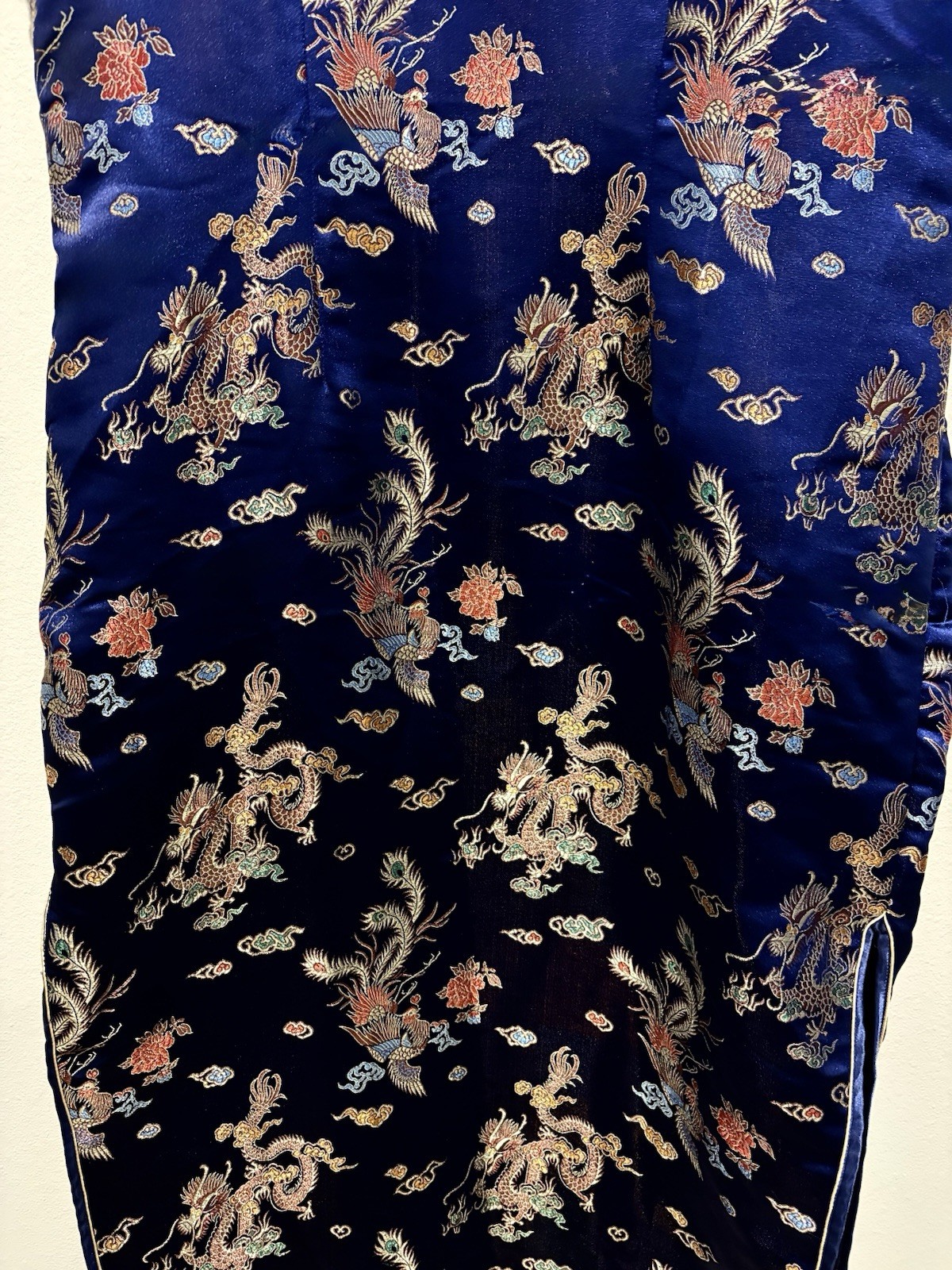 Silk Brocade Dragons SMR Dress Womens 10 US 40 EU Costume Vintage Side Slit Blue
