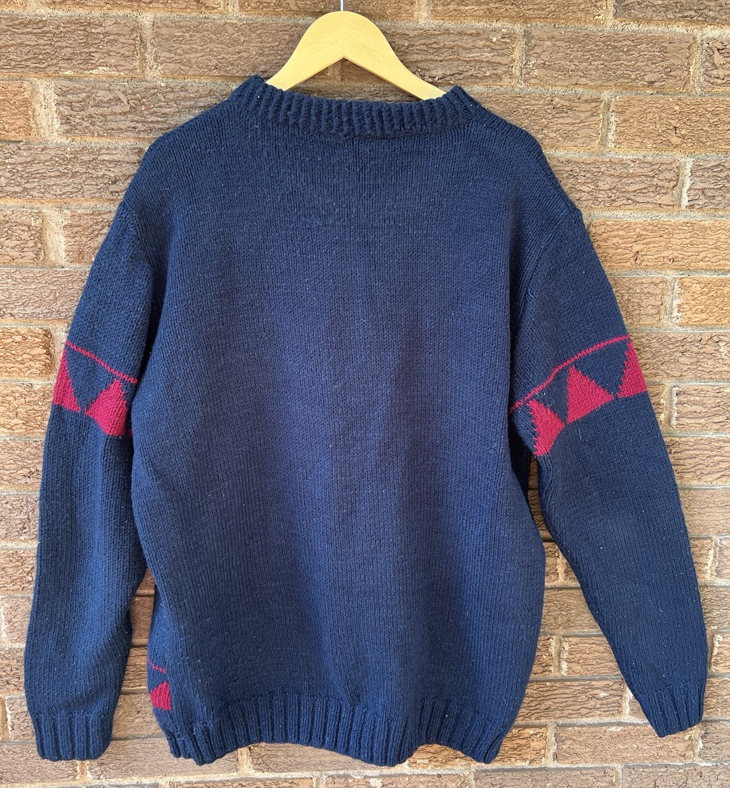 Vintage 90’s Blue & Red Aztec Western Oversized Chunky Knit Pullover Sweater Lg