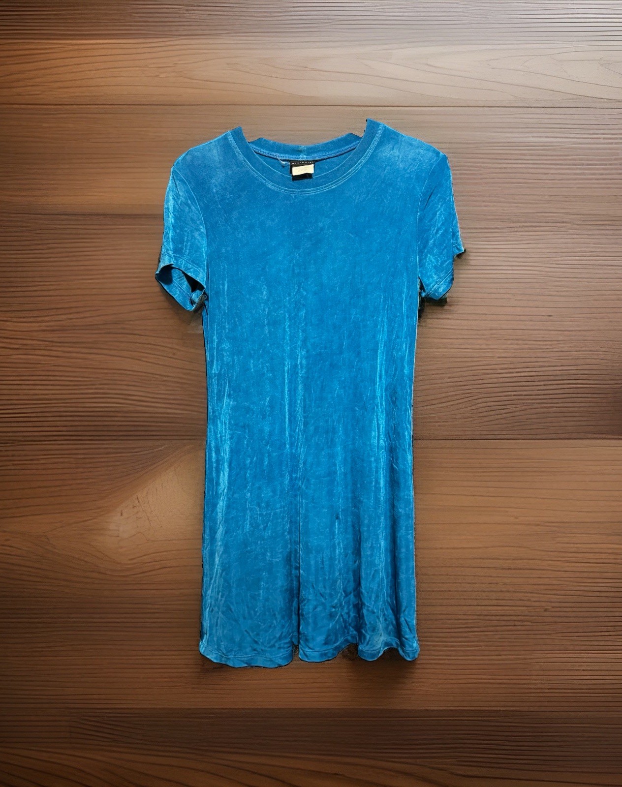 Citiknits Midi Dress Teal Blue Short Sleeve Size 10 Slinky USA Made Vintage 90s