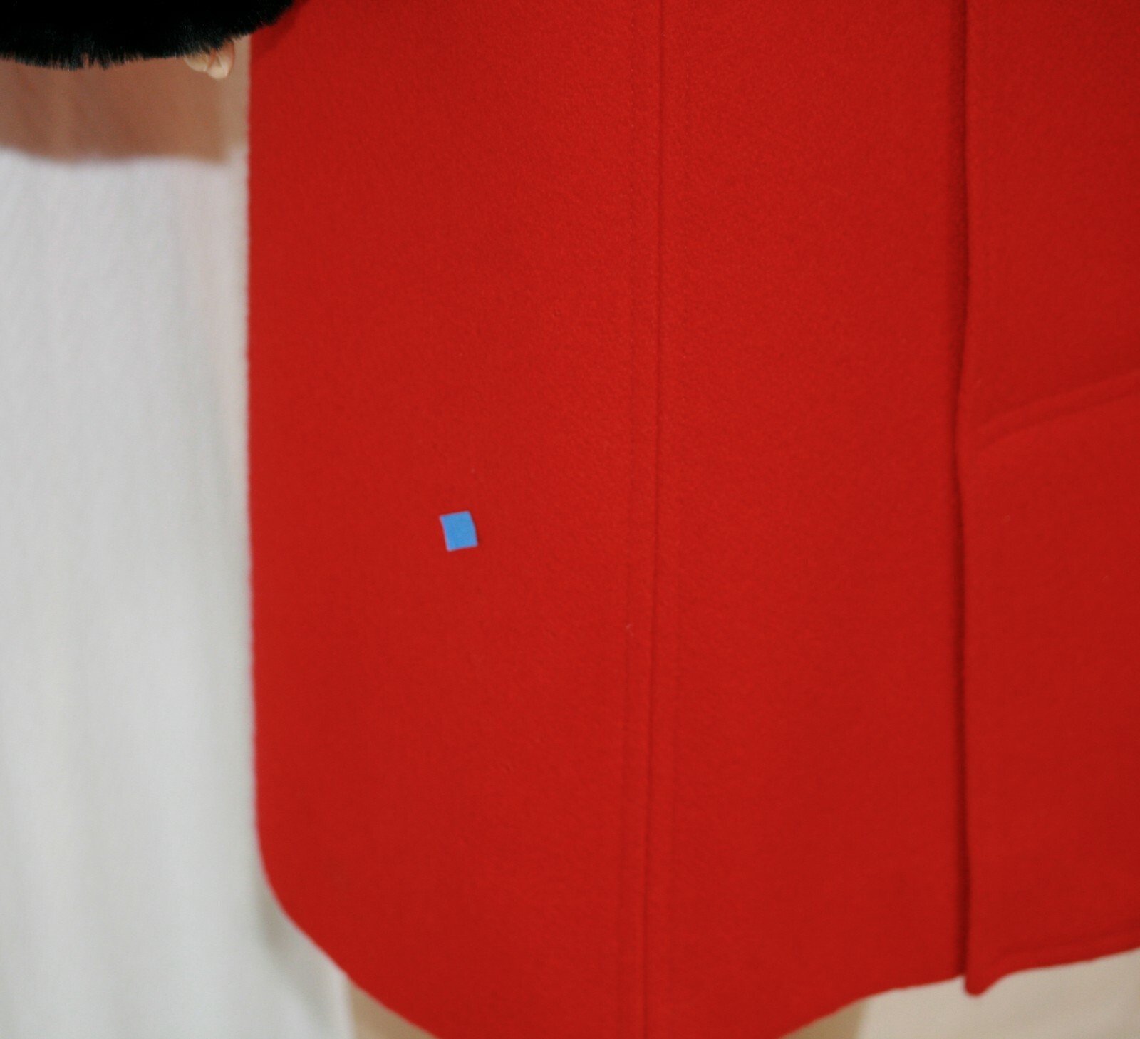 Candy Apple Red Charles Klein Midi Wool Coat w/ Black Faux Fur Collar Wms Med Lg