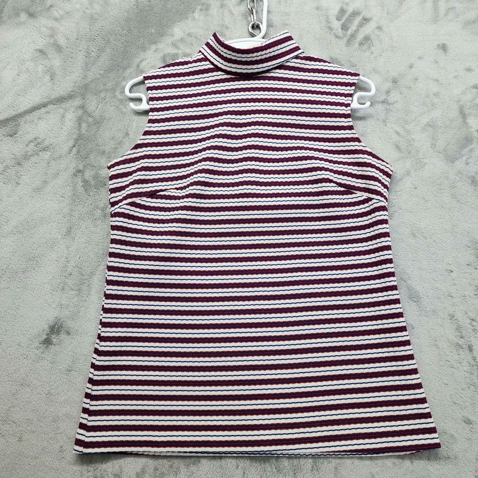 Vintage Striped Sleeveless Turtleneck Top Size M Red White Blue Stretch Knit Zip