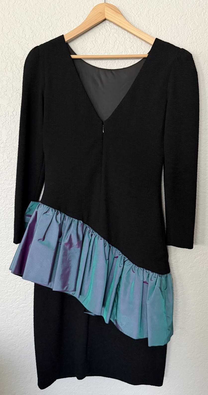 Vtg 1980s Darcy Union Made Hi-Low Dress Black Metallic Bow Formal M 11/12