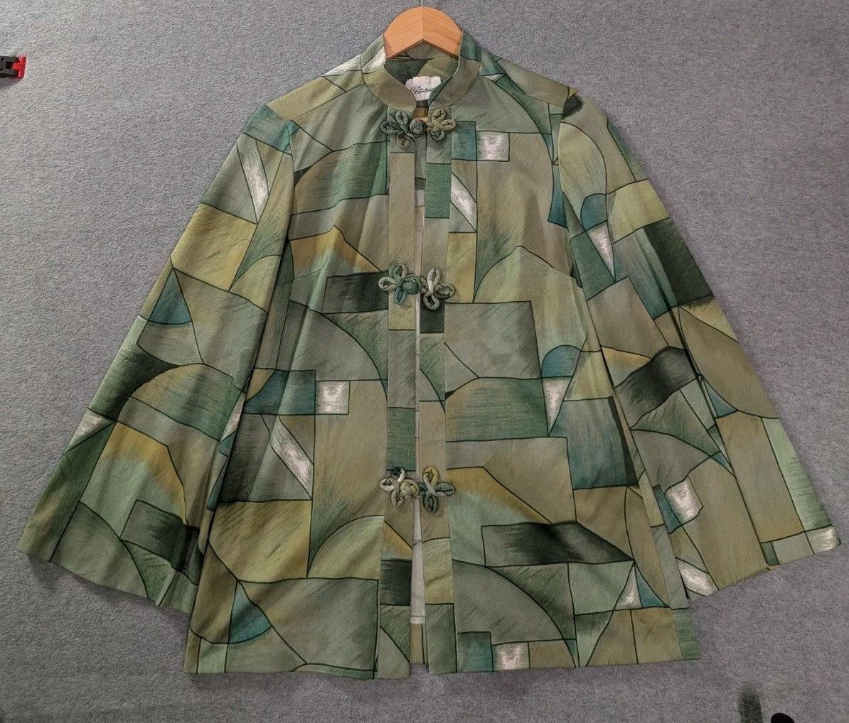 VTG 1960s Rontini Jacket ILGWU Union Made USA Geometric Asian Frog Closure Small