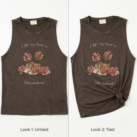 Project Social T “Wonderland” Rose Distressed Muscle Tank – 90s Grunge – Small