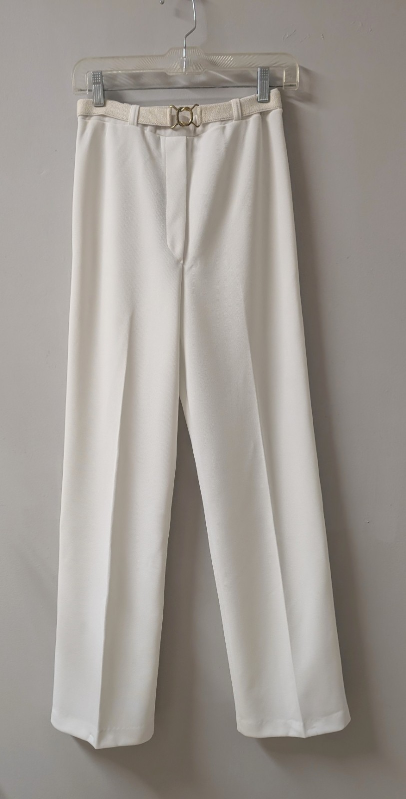 Vintage 70’s Devon Deadstock Flare Polyester White Pants High Waist Belt 14×31.5