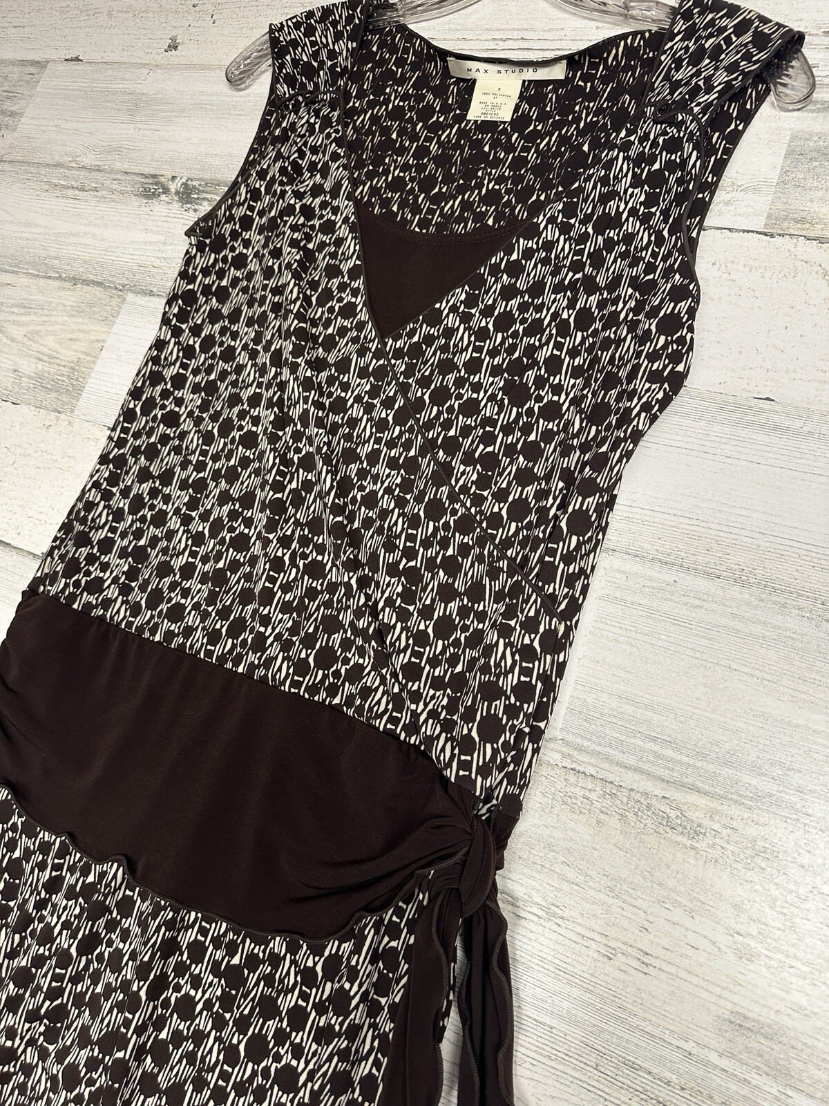 Vintage 90s Max Studio Womens Small Drop Waist Brown Pattern Dress Y2K RomCom