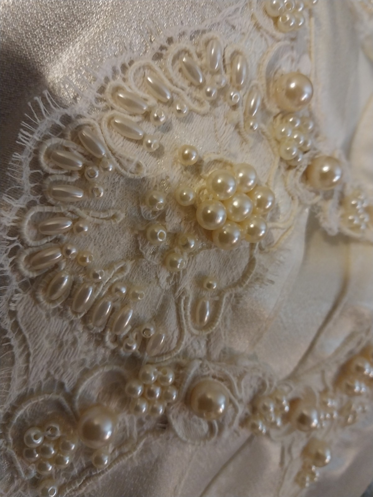 VTG SATIN ART DECO EDWARDIAN HANDMADE PEARLS HIGH NECK CAFTAN DRESS NOS RARE 50″