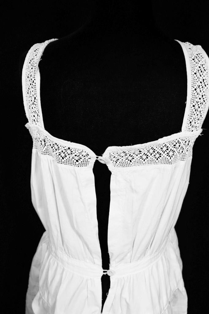 French Antique Edwardian White Cotton Slip Hand Embroidered Lace Trim M Exc Cond