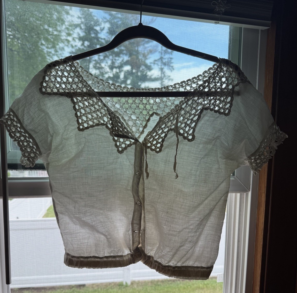 Anitque 1910s Edwardian Victorian Bodice Blouse Corset Cover Shirt Lace Netting