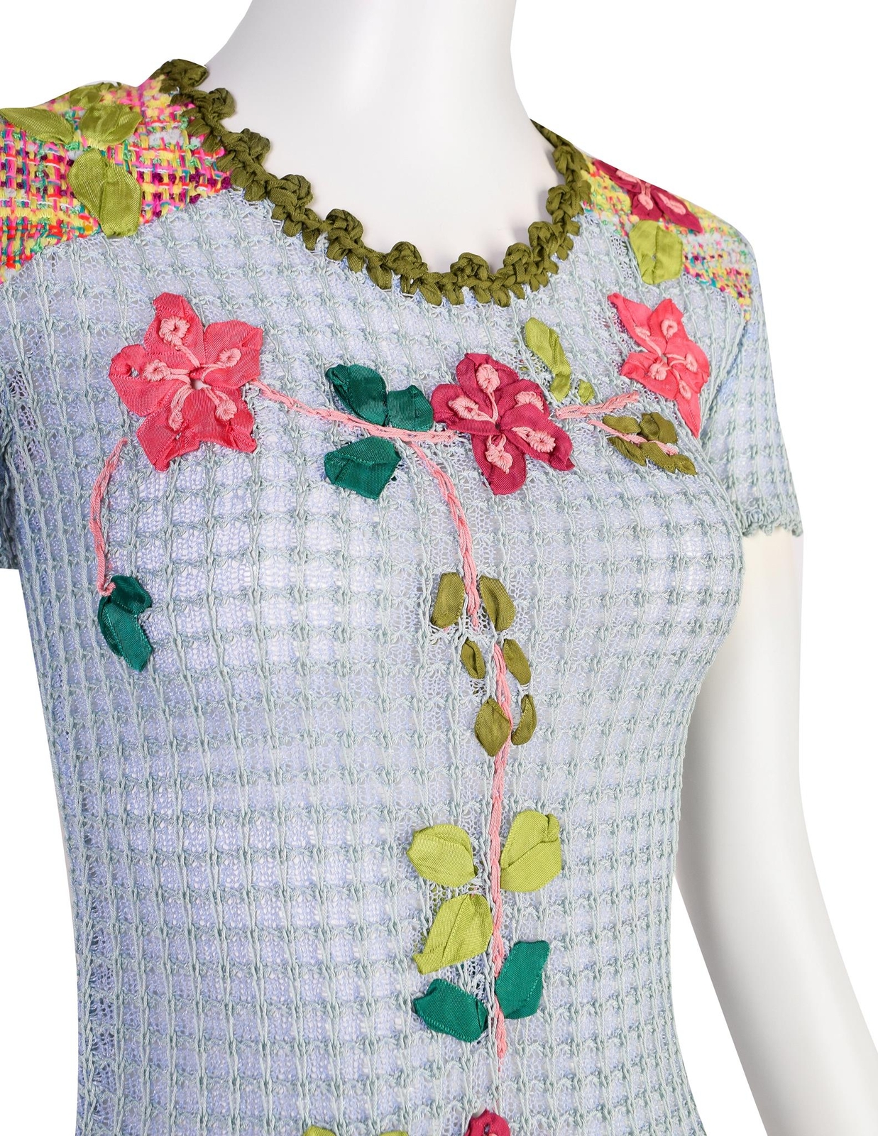 Christian Lacroix Vintage SS 2000 Baby Blue Multicolor Floral Embellished Knit C