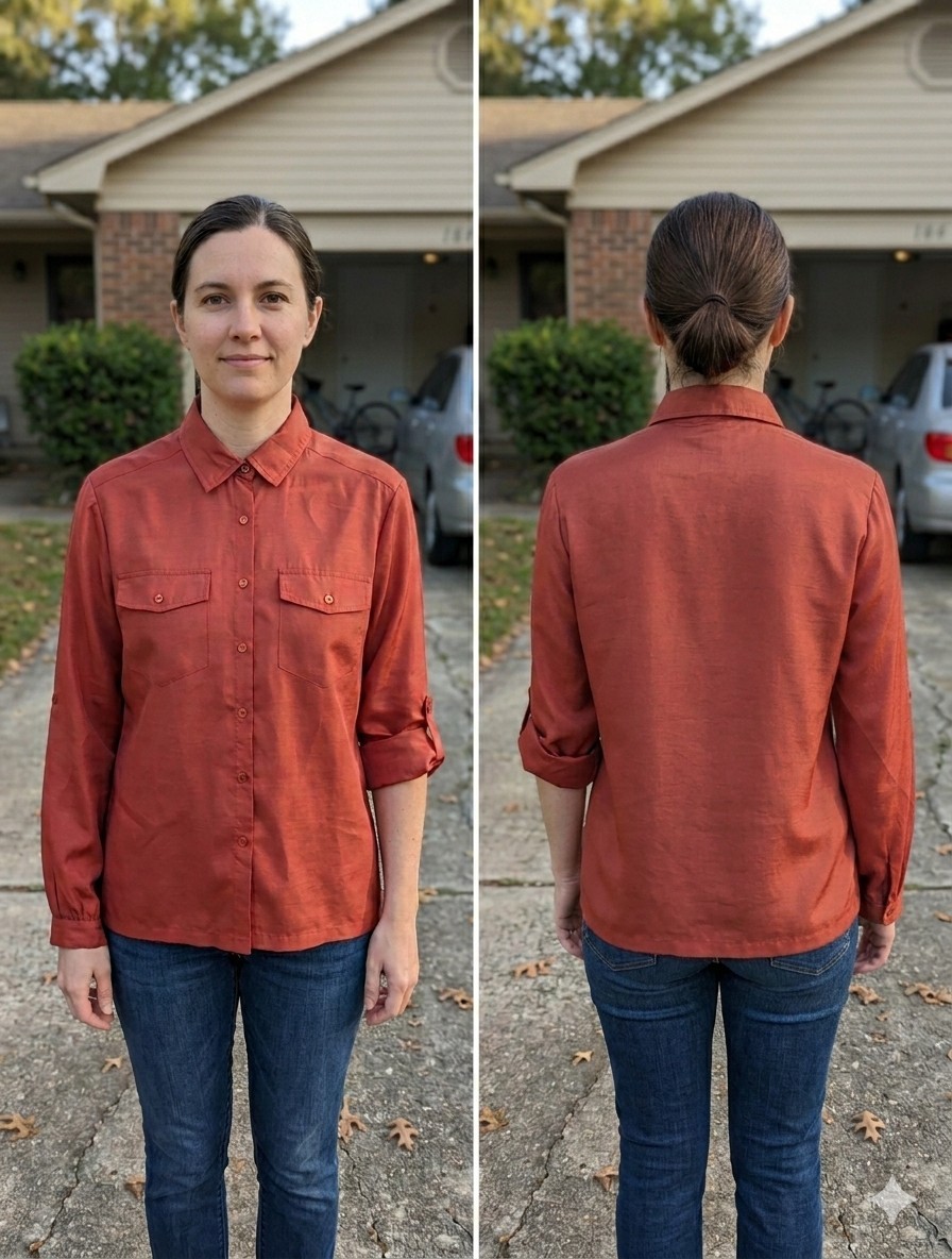 Vintage Lady Manhattan Silkhana Rust Red Blouse Shirt Size 12 80s Roll Tab