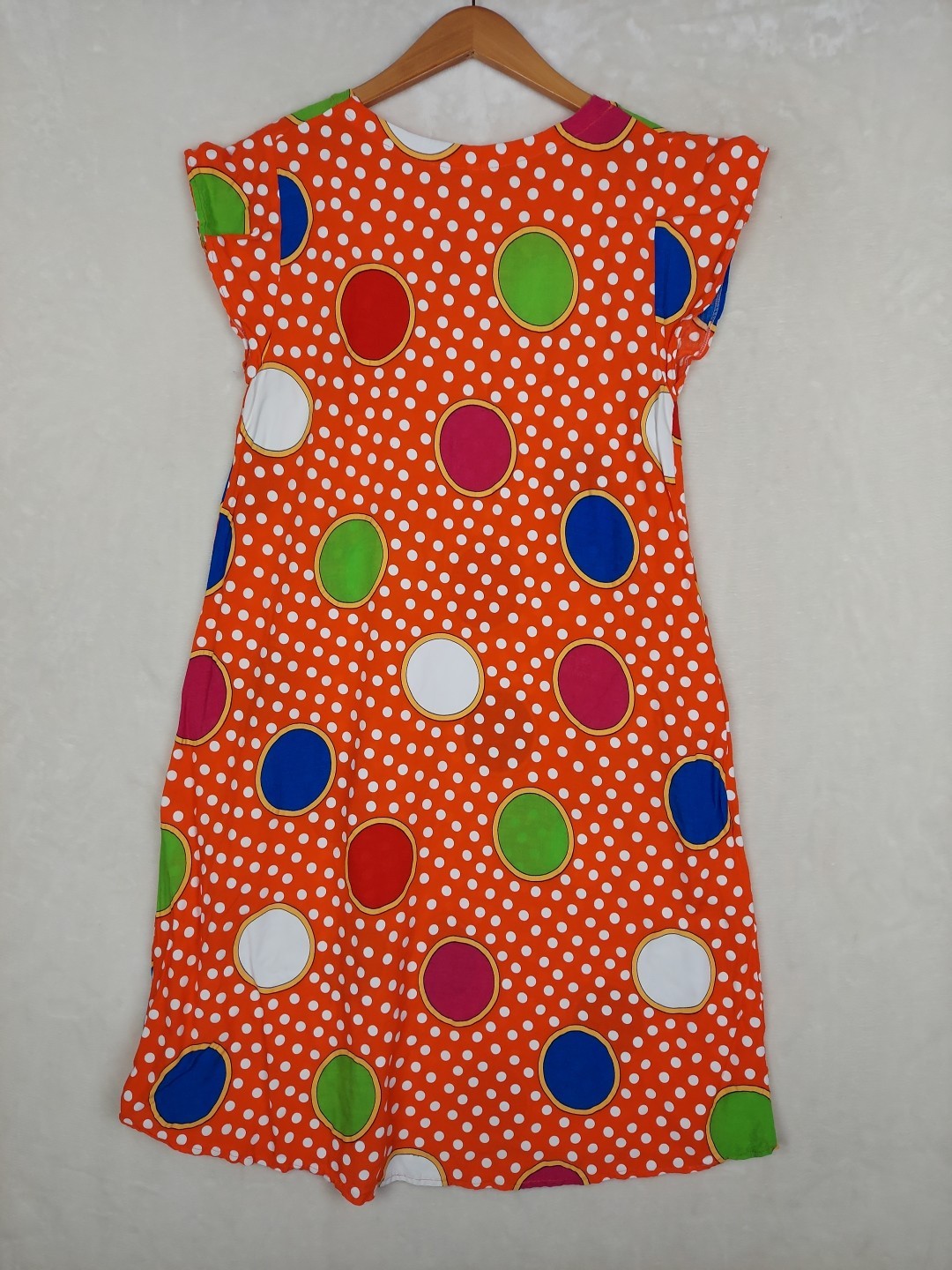 Vintage 60’s Mayette Dress Womens Large Orange Polka Dots Pockets hippie