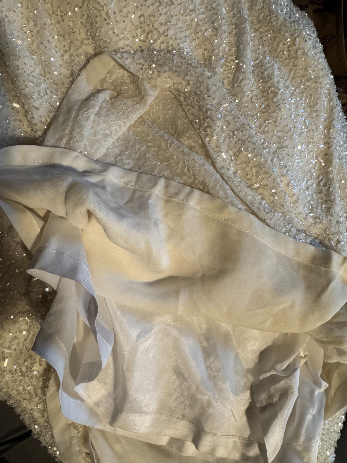 Vintage Allard Ellen Tracy White Silk Sparkly Beaded Mini Dress Formal Party
