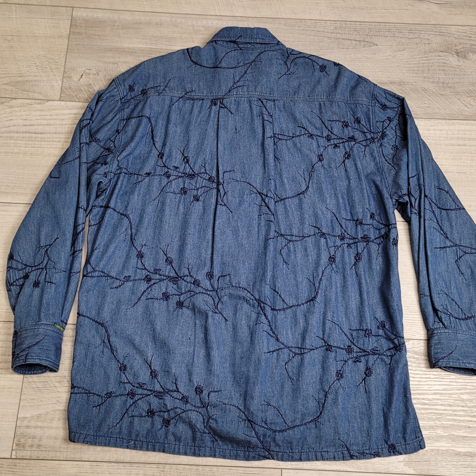 Vintage Gene Ewin BIS Shirt Womens M Wrinkled Rich Denim Embroidered 90’s USA