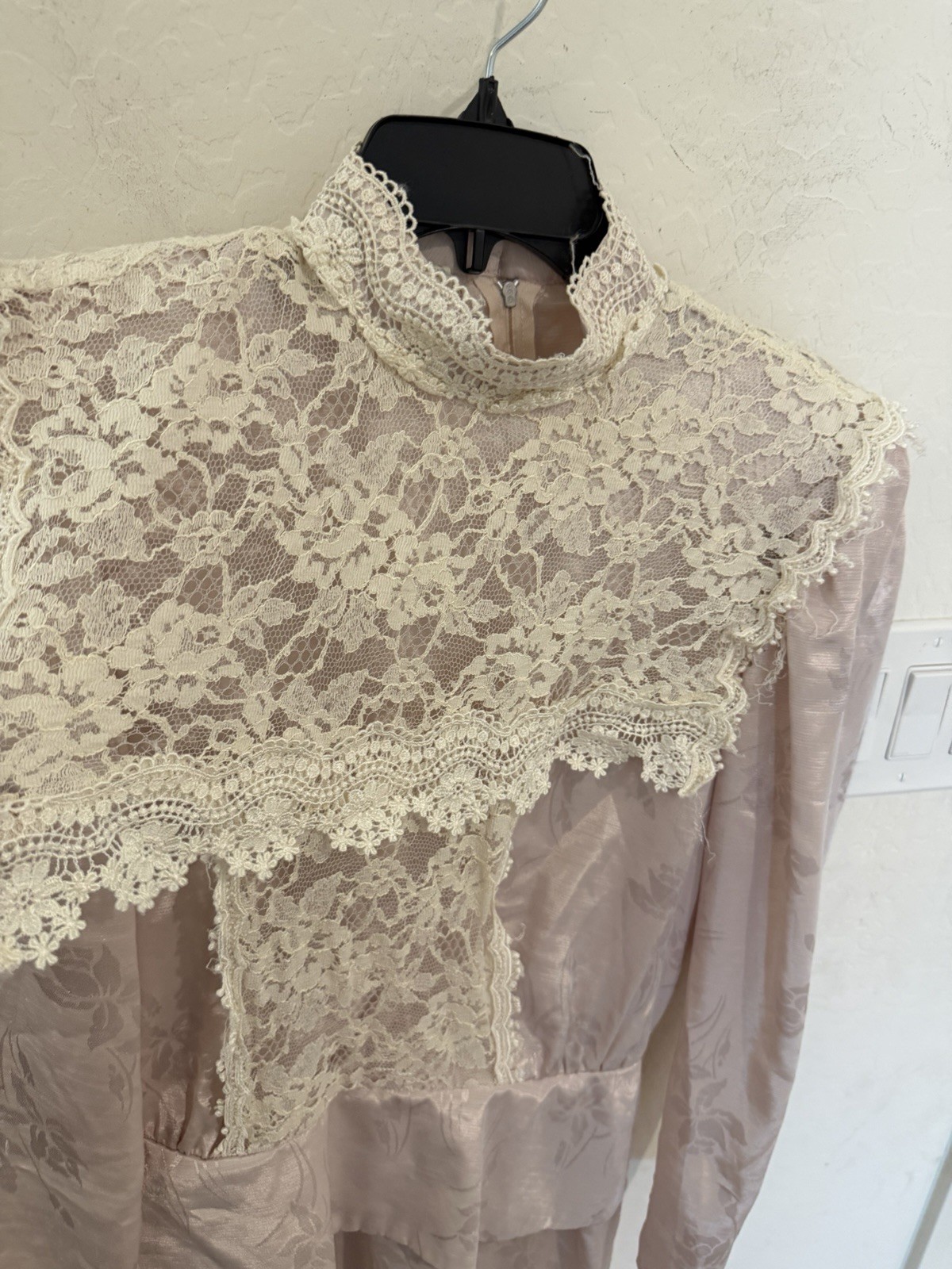 Vintage 80’s Scott McClintock Gunne Sax Pink Edwardian Damask LS Dress Lace 10