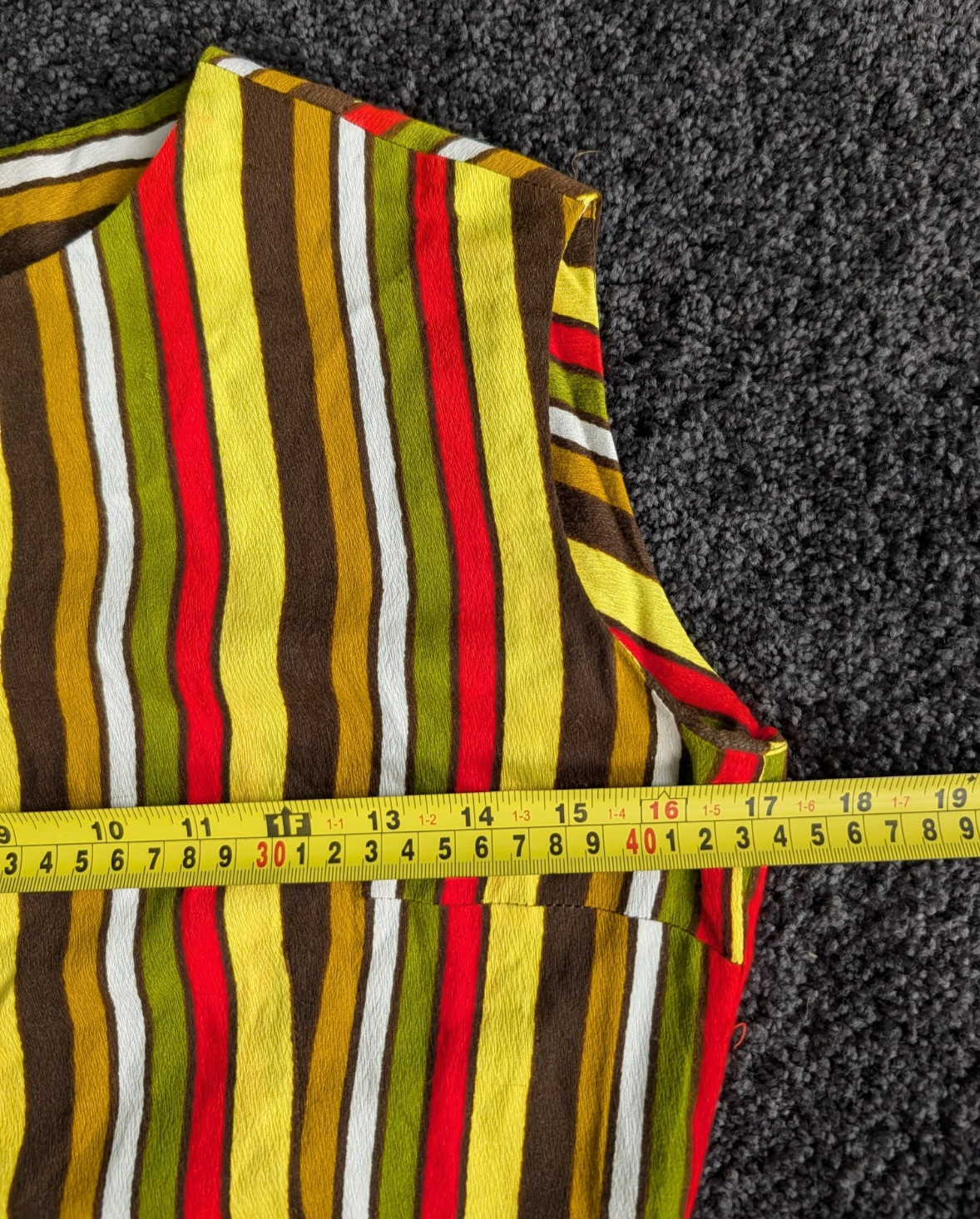 Vtg 60s 70s Groovy Striped Mini Dress Sz S/M Drop Waist Ruffle Hem Barkcloth Mod