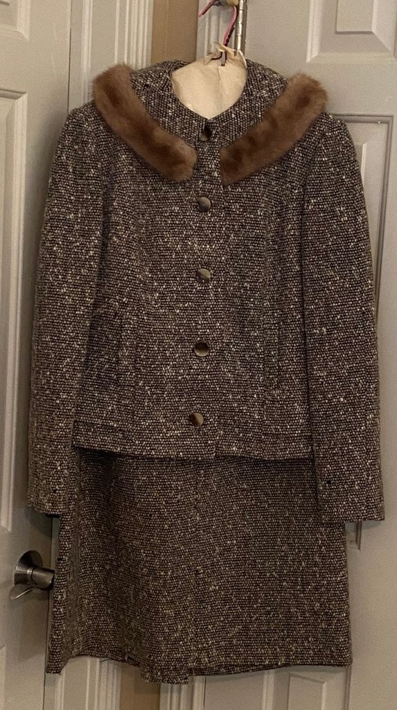 Vintage Rike’s Tweed Skirt Suit with Fur Collar