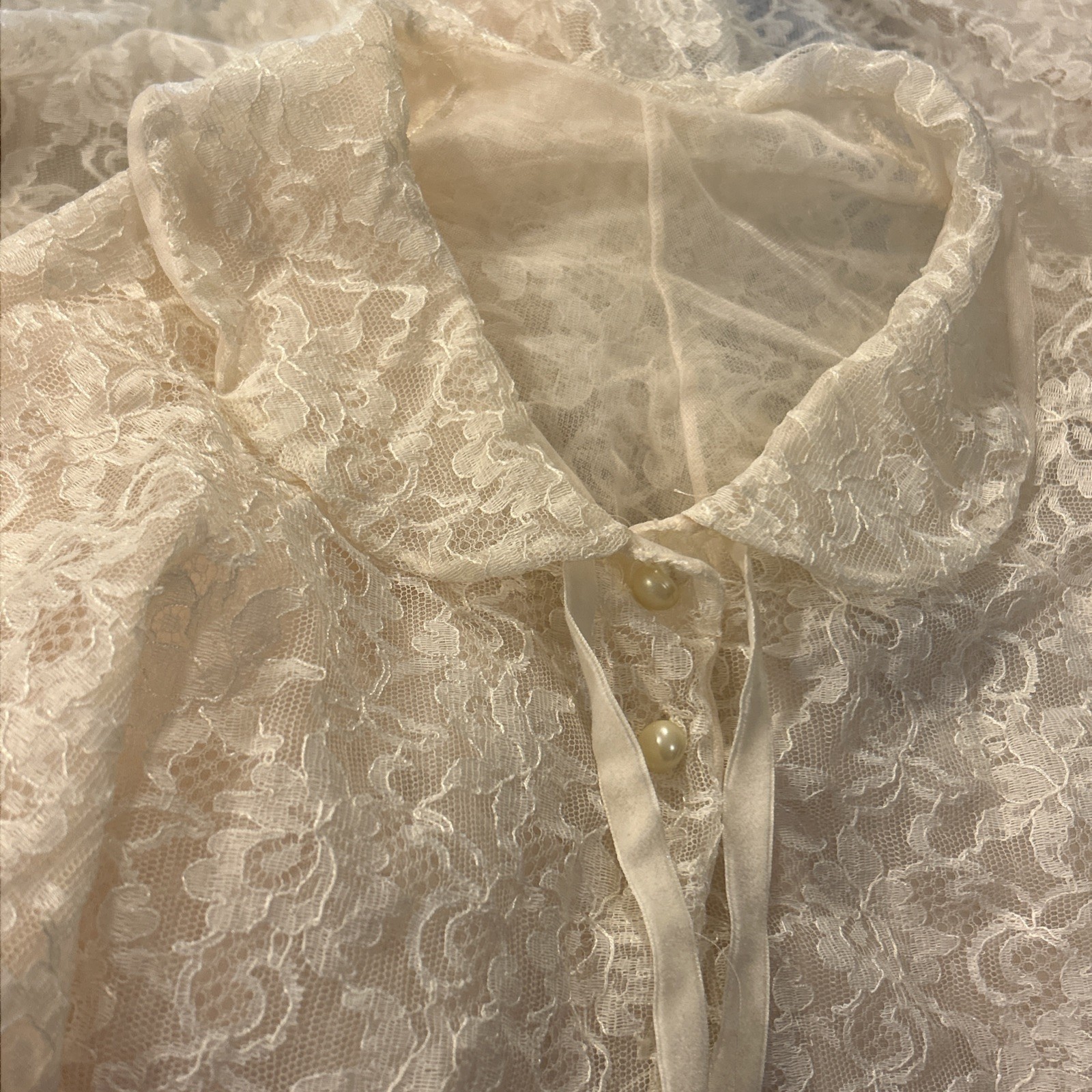 Vintage Radcliffe Women’s M Ivory Peignoir Lingerie Gown Robe Set Lace Nylon