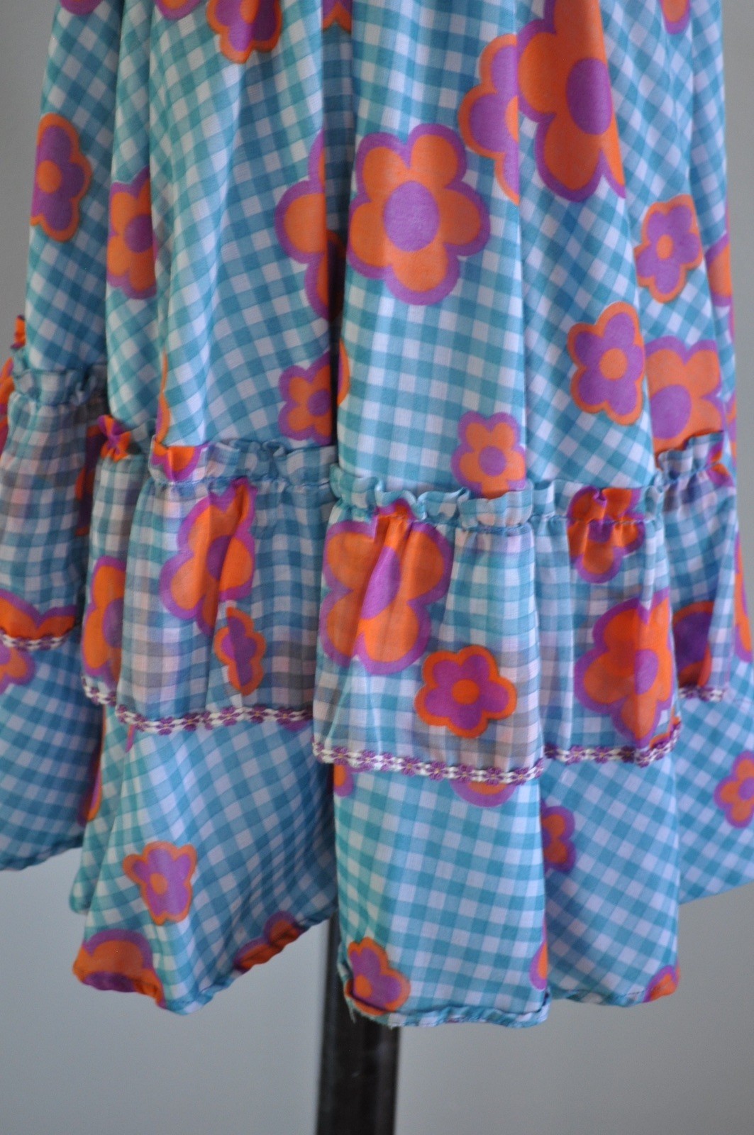Vintage Square Dance Dress Western Fashions Denver Blue Plaid Floral