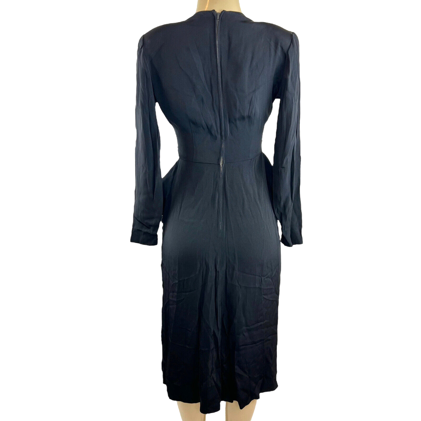 1940s Dress Solid Black Peplum Long Sleeve Knee Length Ben Lan Tag True Vintage