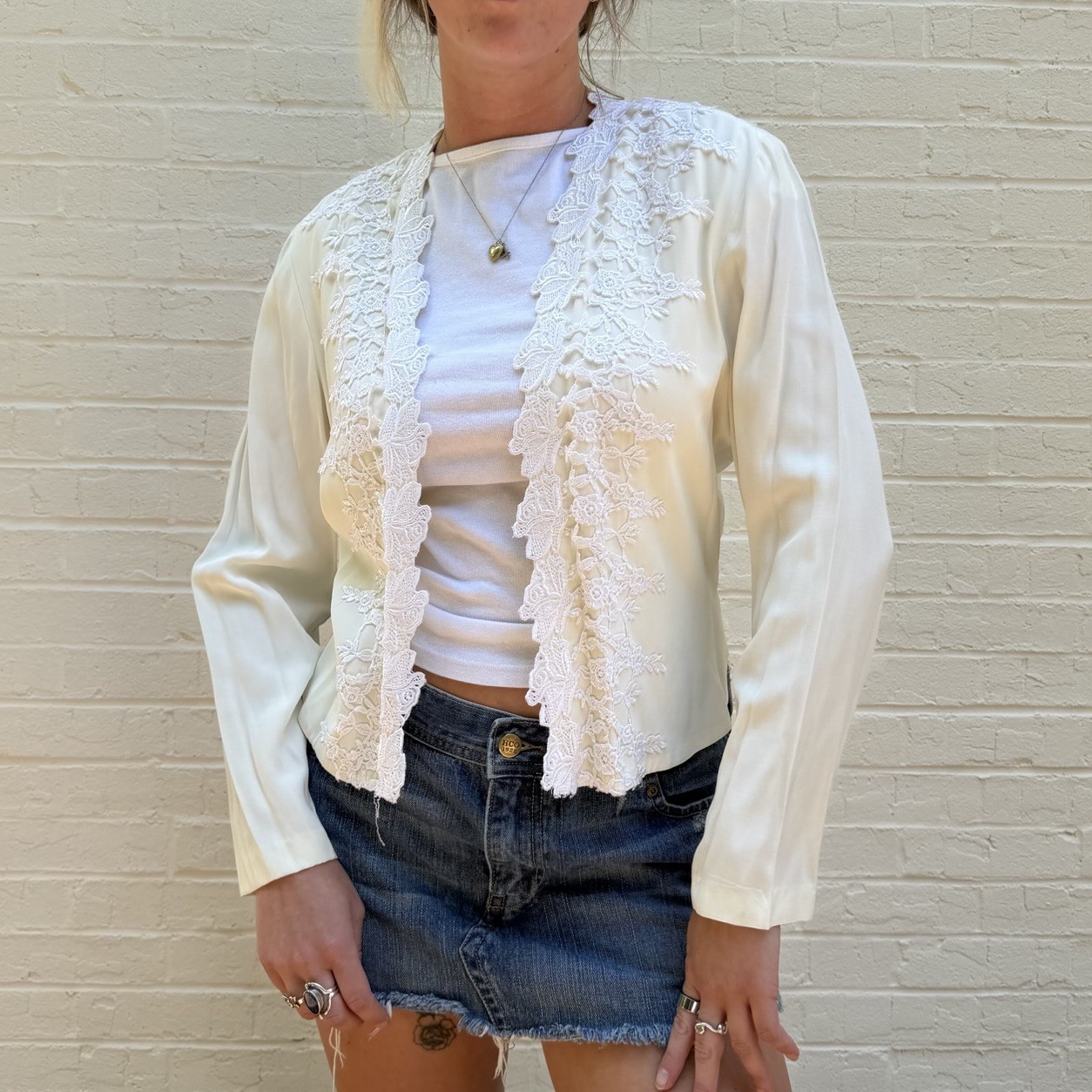Vintage 90’s ivory lace silky cardigan
