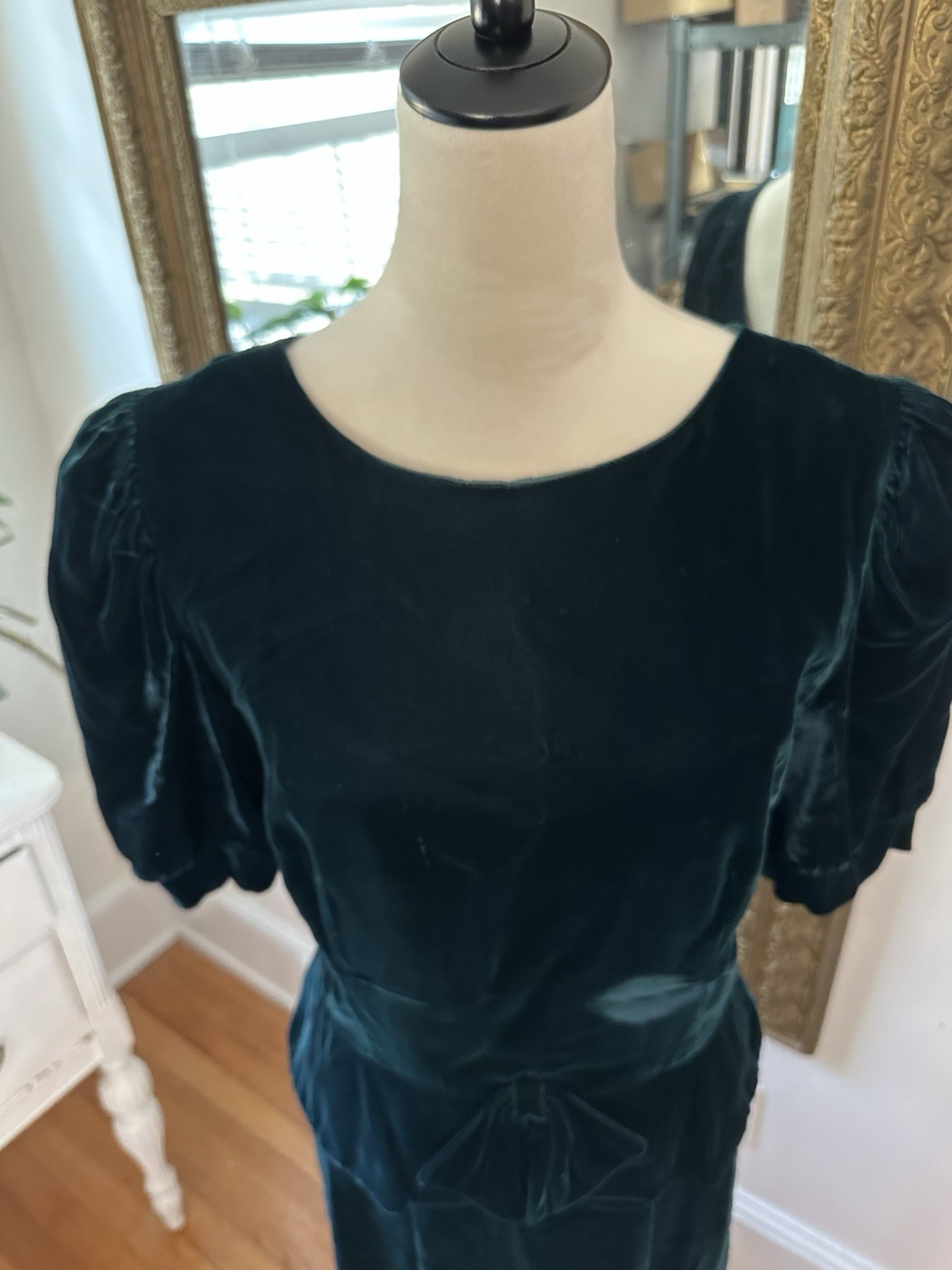 VTG Lanz Originals Dress 12 Green Velvet Midi Cottagecore 80s Modern Size 8