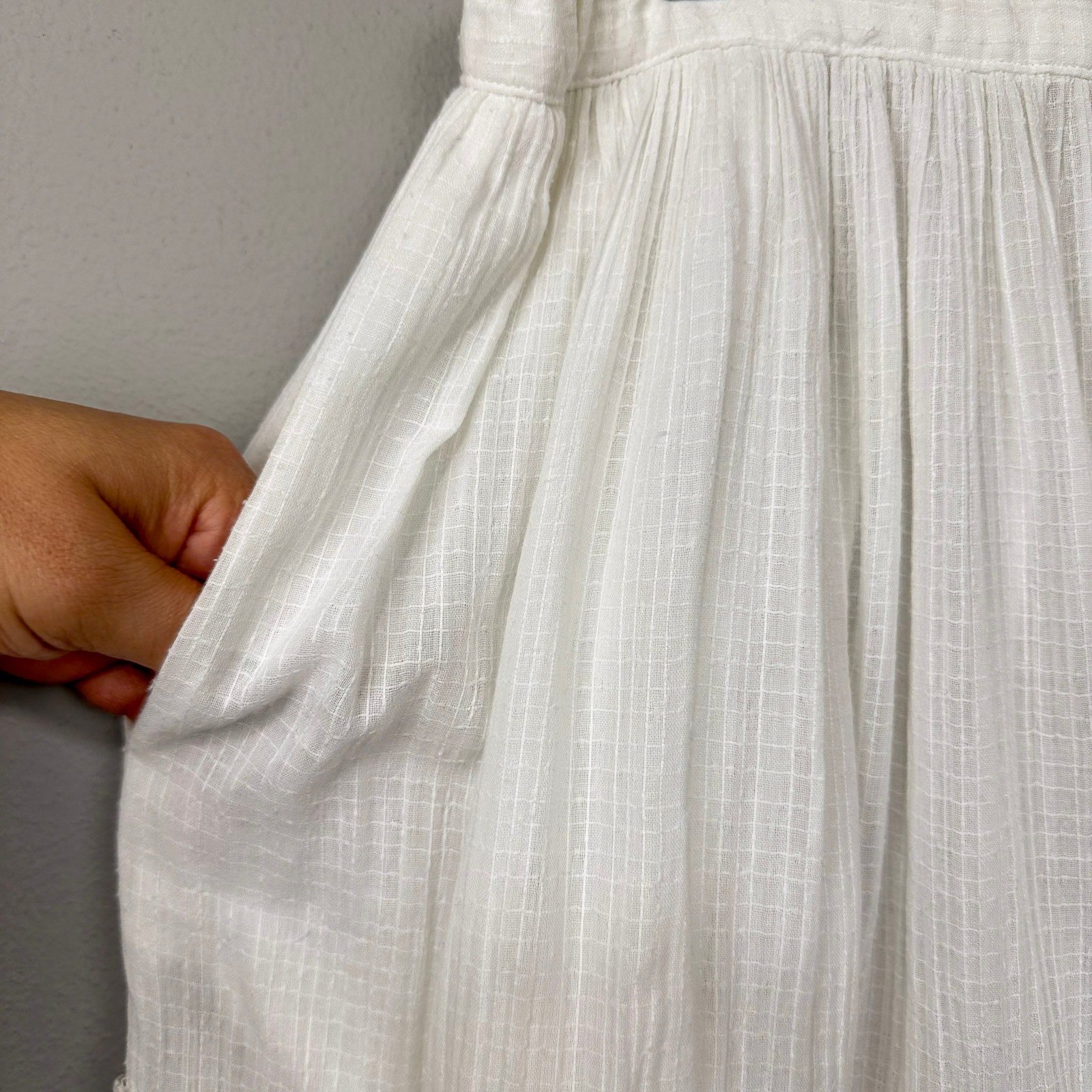 Vintage Handmade Lace Midi Skirt Womens L Ivory Crochet Tiered Prairie Bohemian