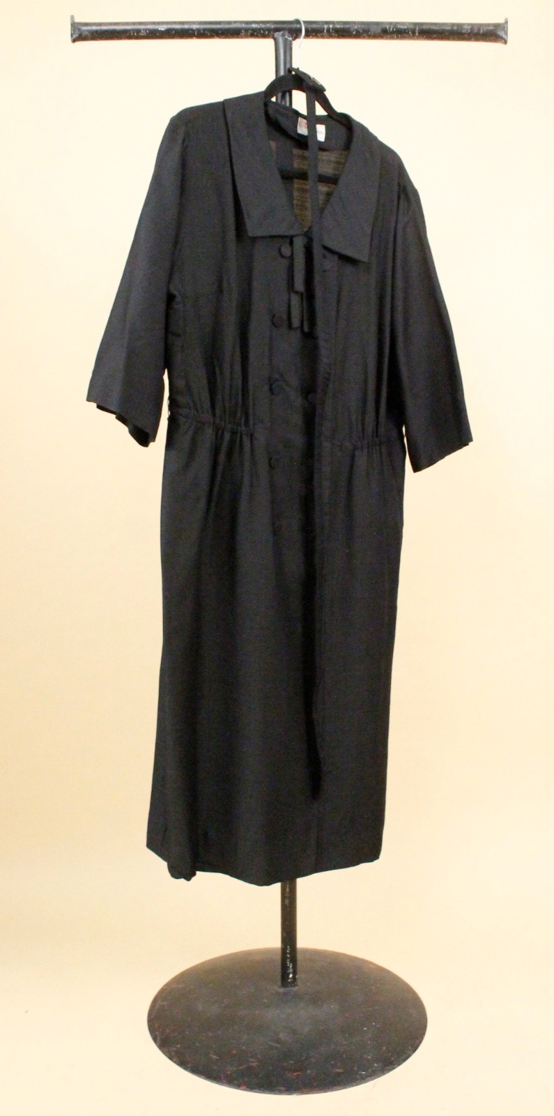 1950s Vtg Black Plus Size Volup Collared Sailor Button Dress Goth Pin Up 1X B48″