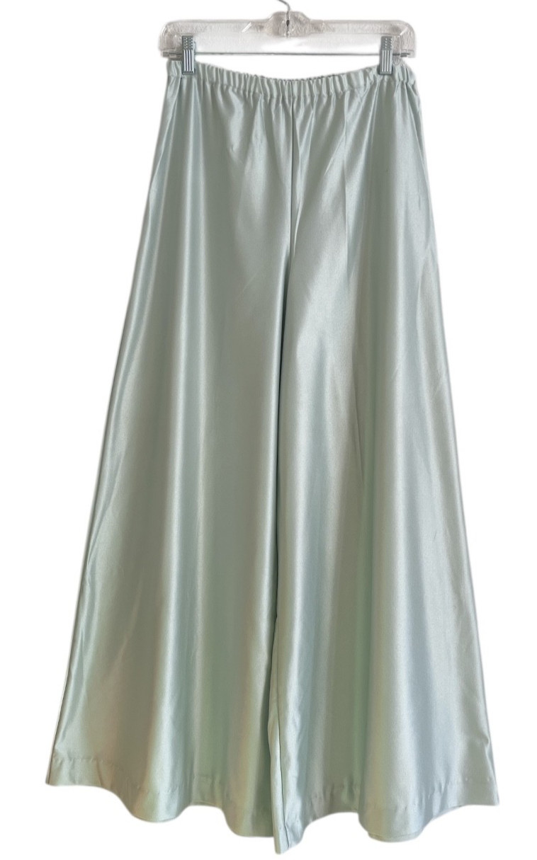 Vtg Lady Manhattan Nylon Pajama Lounge Pants Wide Leg Green No Sz Tag 26″ Waist