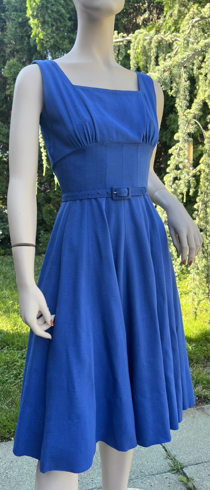 VINTAGE 1940’s BLUE LINEN DRESS & MATCHING BOLERO JACKET