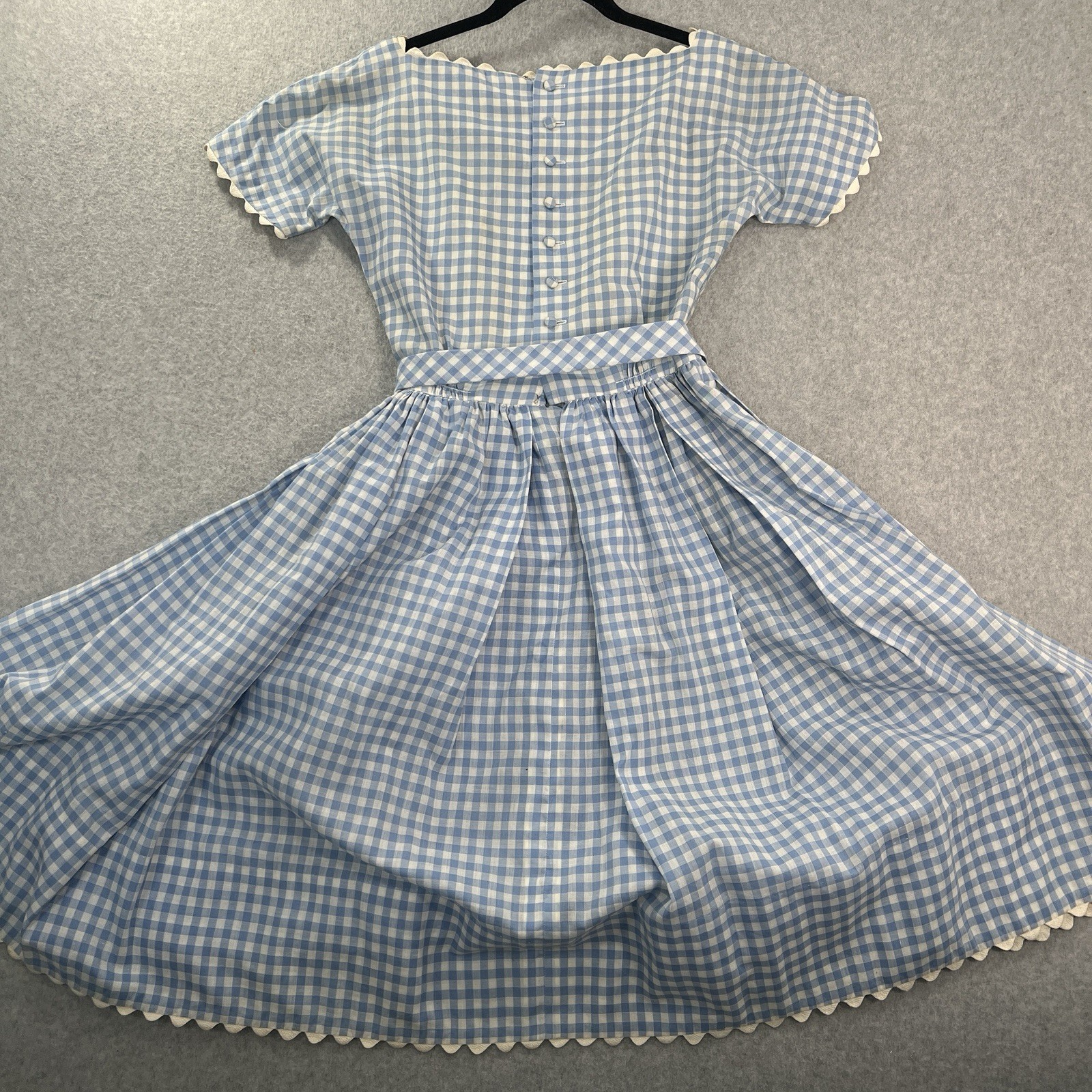 Vintage 1950s Dress Fit and Flare Gingam Check Blue White Dorothy Pinup