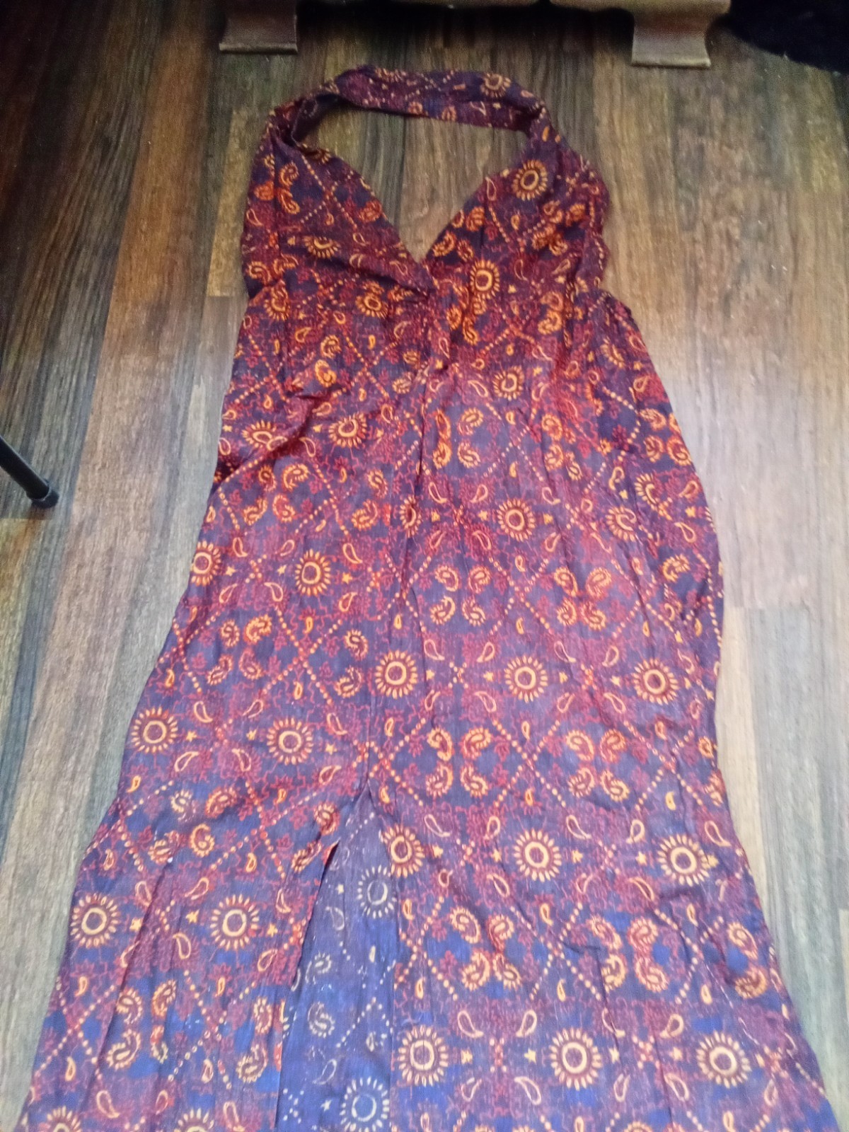 Vintage Rajkumari India Cotton Halter Maxi Dress Boho Hippie Festival Sz 9-10