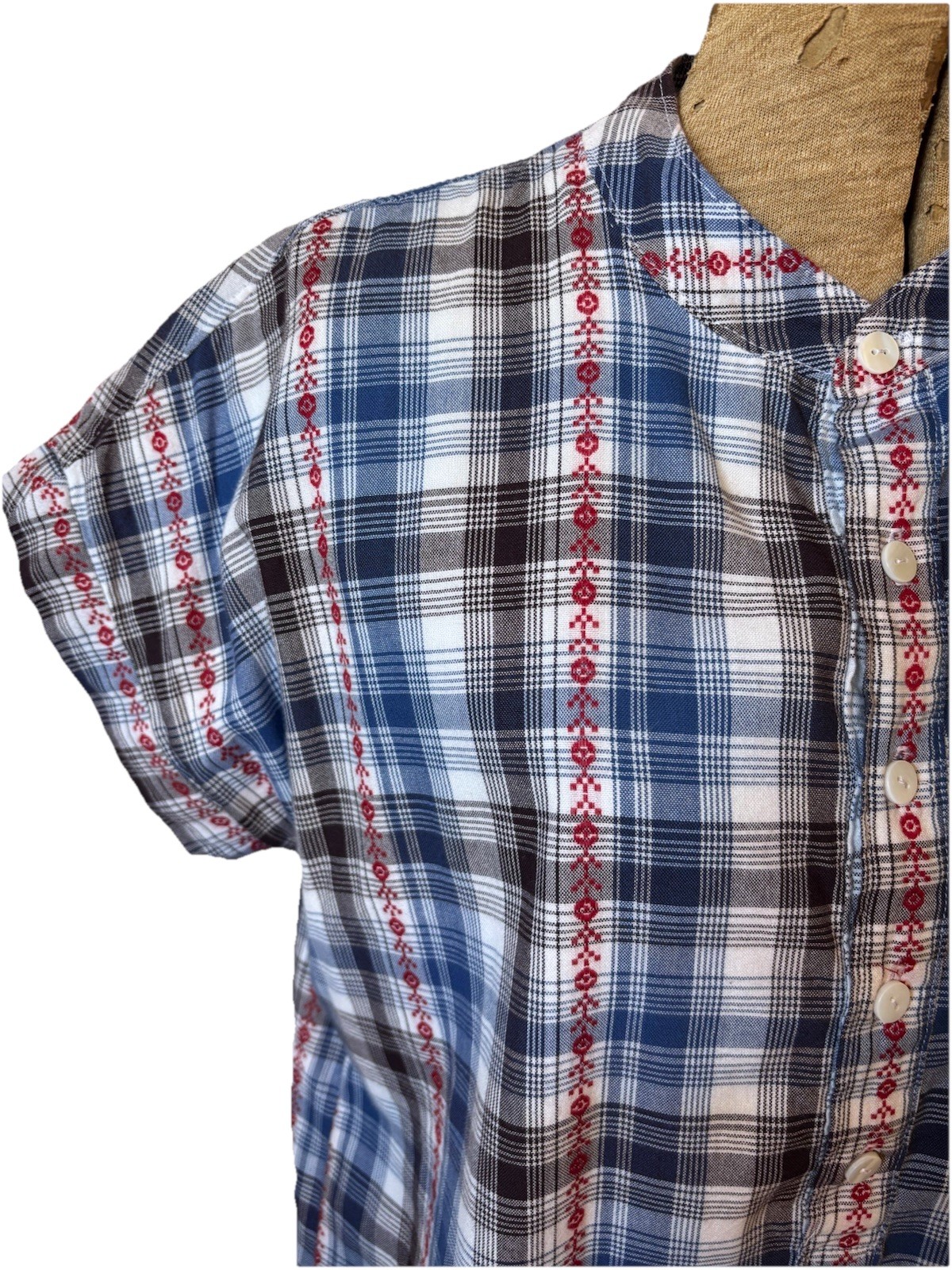 VTG Handmade Plaid Cross Stitch Embroidered Shift Dress Size Medium Cottagecore
