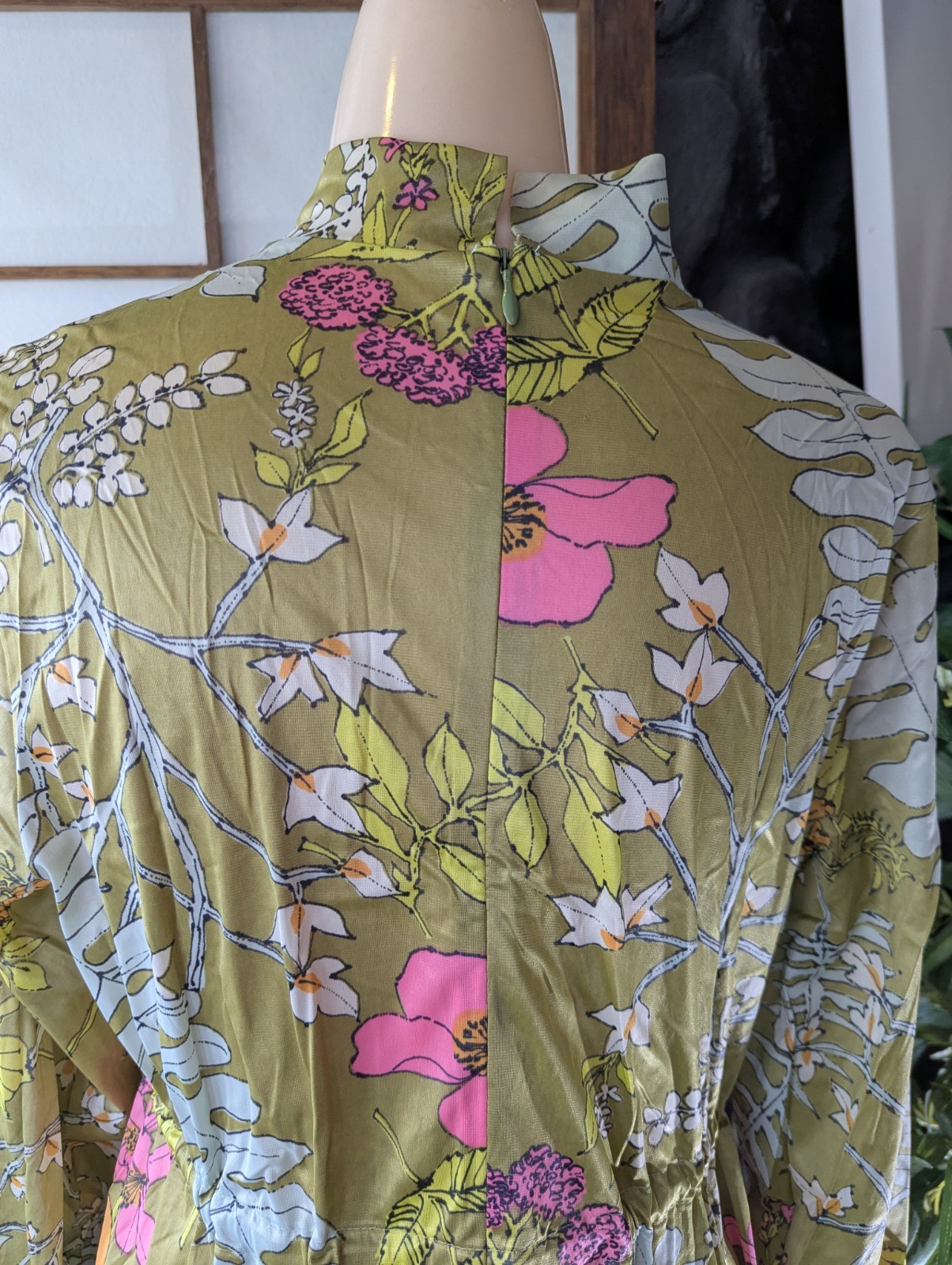 Vtg 70s Vanity Fair Hostess Lounge Dress Kaftan Robe Back Zip High Neck Sz L/XL