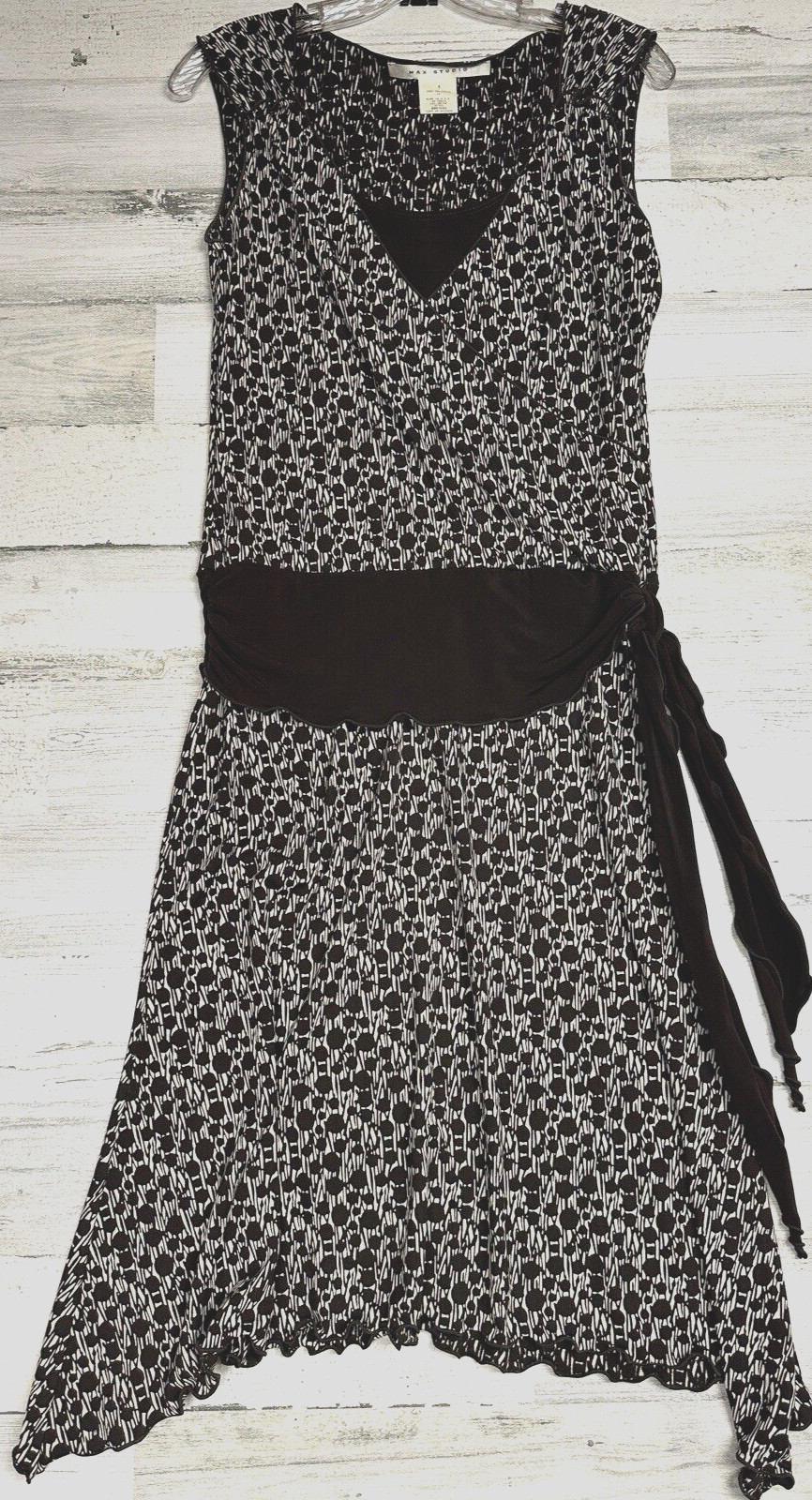 Vintage 90s Max Studio Womens Small Drop Waist Brown Pattern Dress Y2K RomCom