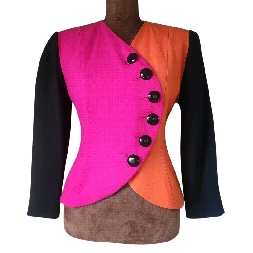 Vintage Women’s Power Blazer Union Made Colorful Colorblock 2 Petite Cropped
