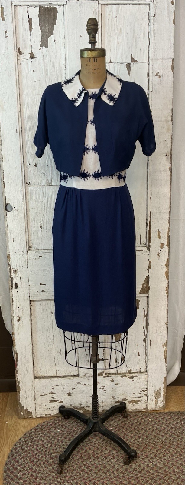 2 Piece Vintage 50’s US Union Made Linen DRESS & BOLERO JACKET – Size S/M