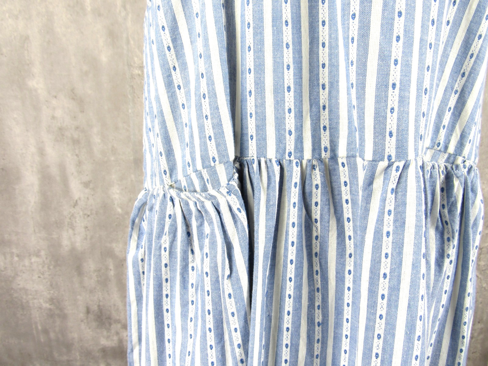 Vintage 80s Blue White Striped Cotton Pinafore Tea Dress Cottagecore NEW Large