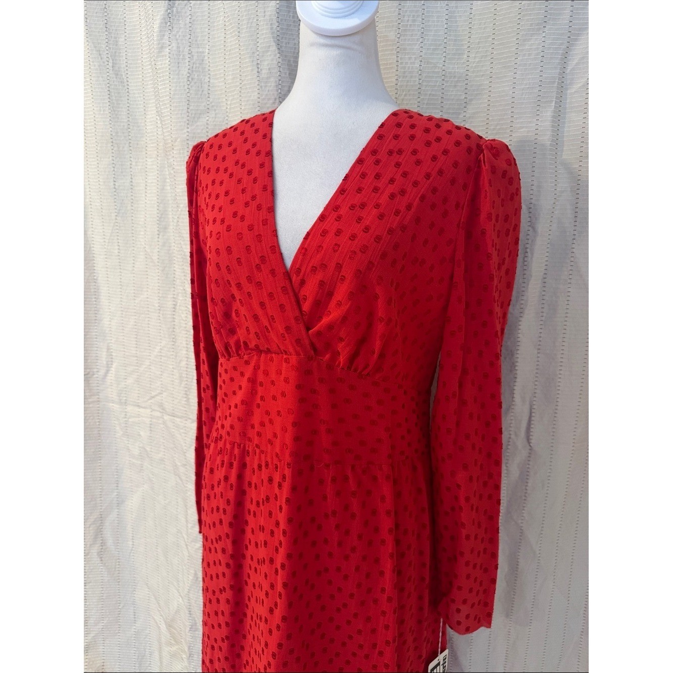 Vintage Mariko New York red long sleeve midi textured polka dot dress