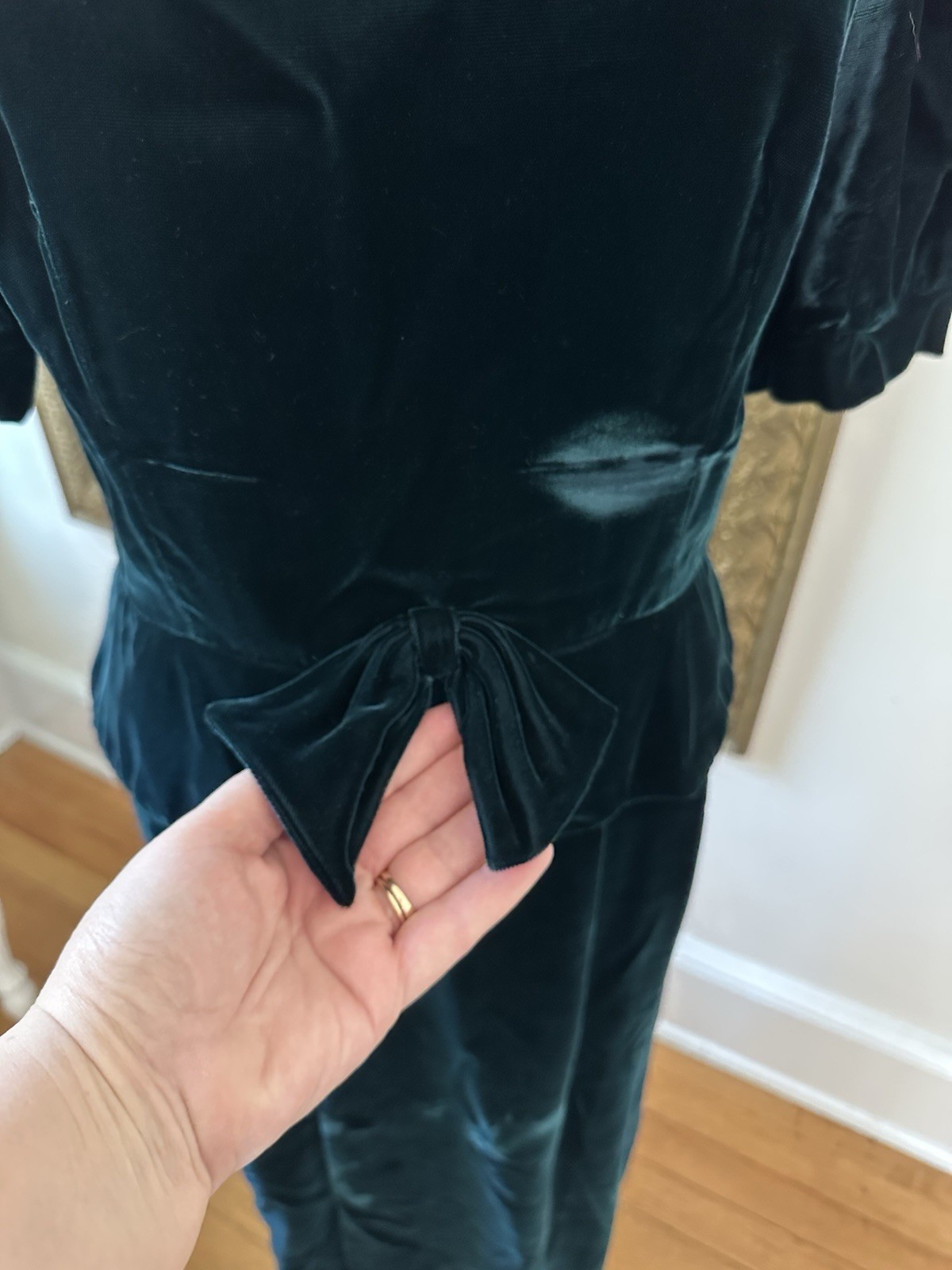 VTG Lanz Originals Dress 12 Green Velvet Midi Cottagecore 80s Modern Size 8