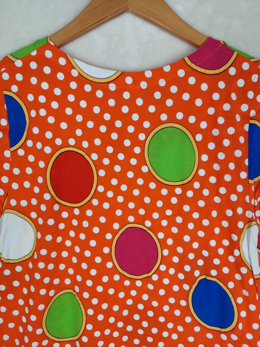 Vintage 60’s Mayette Dress Womens Large Orange Polka Dots Pockets hippie