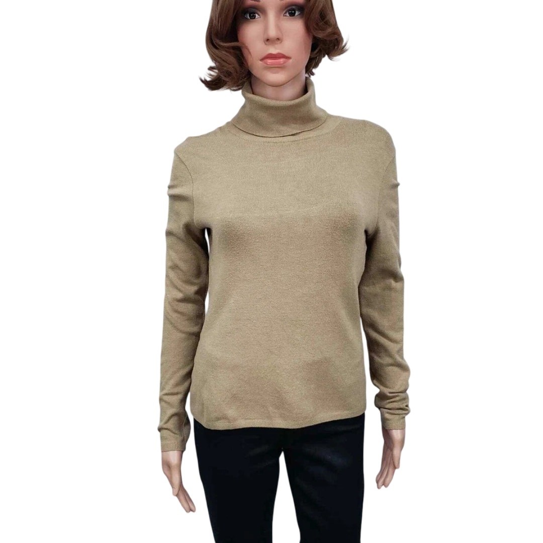 EMANUEL UNGARO LIBERTE Vintage Turtleneck Sweater Top Silky Knit Camel M