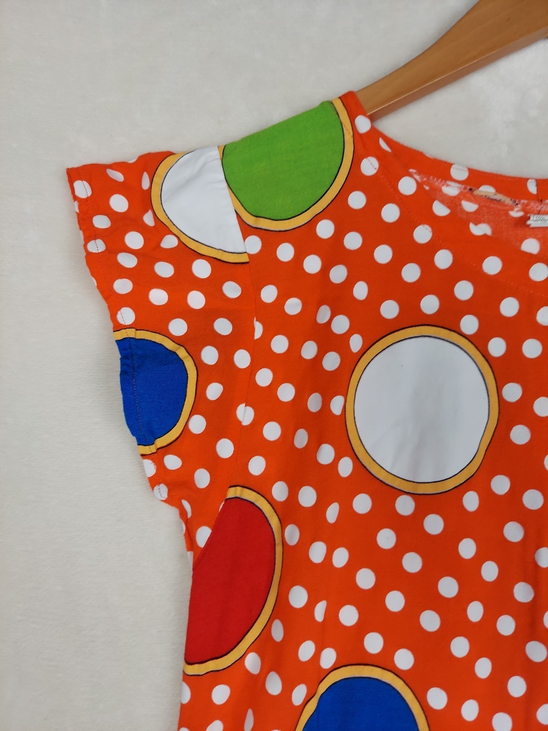 Vintage 60’s Mayette Dress Womens Large Orange Polka Dots Pockets hippie